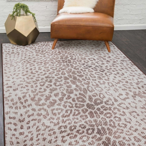 My Magic Carpet 5'x7' Machine Washable Non-Slip Dining Living Room Area Rug - Miya Leopard Brown