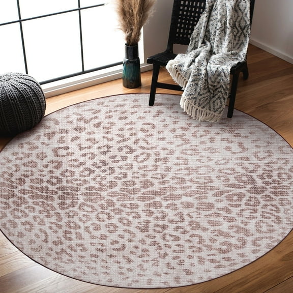 My Magic Carpet 6' Round Machine Washable Non-Slip Stain-Resistant Area Rug - Miya Leopard Brown