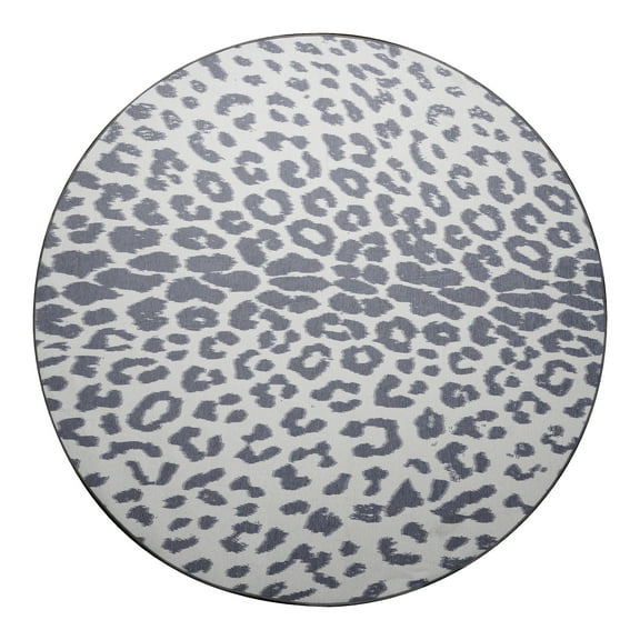My Magic Carpet 6' Round Machine Washable Non-Slip Stain-Resistant Area Rug - Miya Leopard Grey