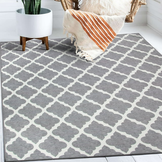 My Magic Carpet Machine Washable Moroccan Trellis Grey 5x7 Area Rug - Non-Slip Indoor Rugs for Living Room, Bedroom