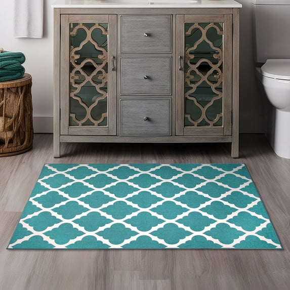 My Magic Carpet 3'x5' Machine Washable Non-Slip Kitchen Entryway Area Rug - Moroccan Trellis Teal