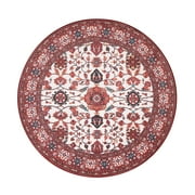 My Magic Carpet Machine Washable Non-Slip Stain Resistant Round Area Rug - Ramage Maroon 6' x 6' - For Kitchen, Entryway, Hallway, Bedroom, RV, Pets, Kids