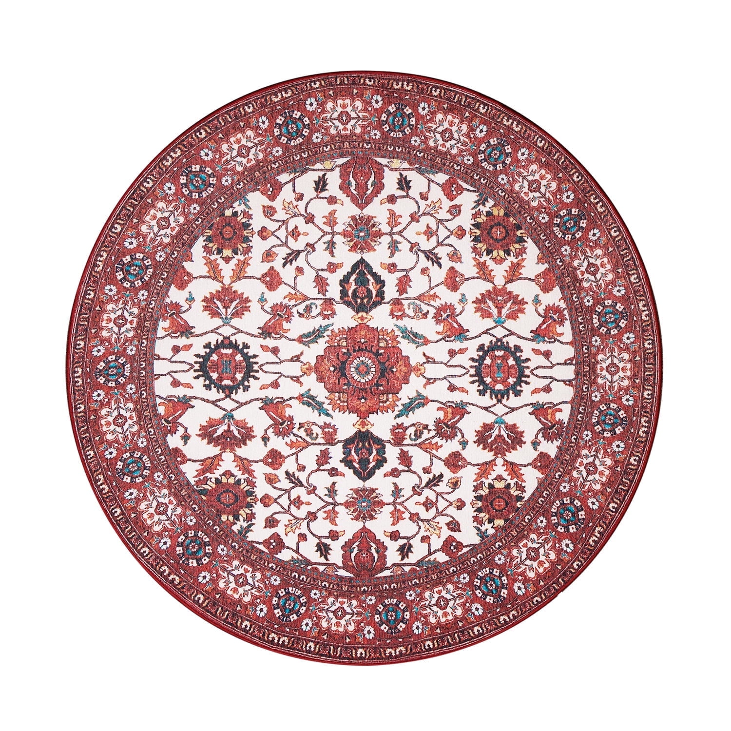 My Magic Carpet Machine Washable Ramage Maroon 6' Round Rug - Non-Slip Indoor Rugs for Living Room, Bedroom