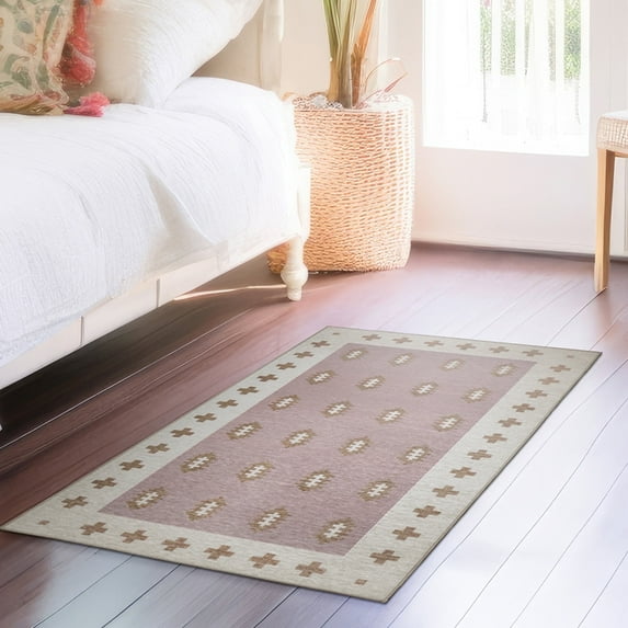 My Magic Carpet 3'x5' Machine Washable Non-Slip Kitchen Entryway Area Rug - Nordic Weave Petal Pink