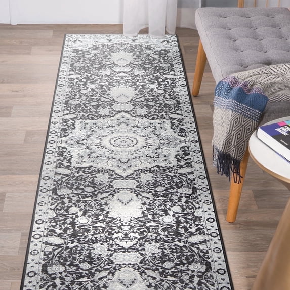 My Magic Carpet 2.5'x10' Machine Washable Non-Slip Kitchen Hallway Runner Rug - Parviz Grey