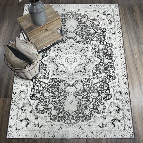 My Magic Carpet 5'x7' Machine Washable Non-Slip Dining Living Room Area Rug - Parviz Grey