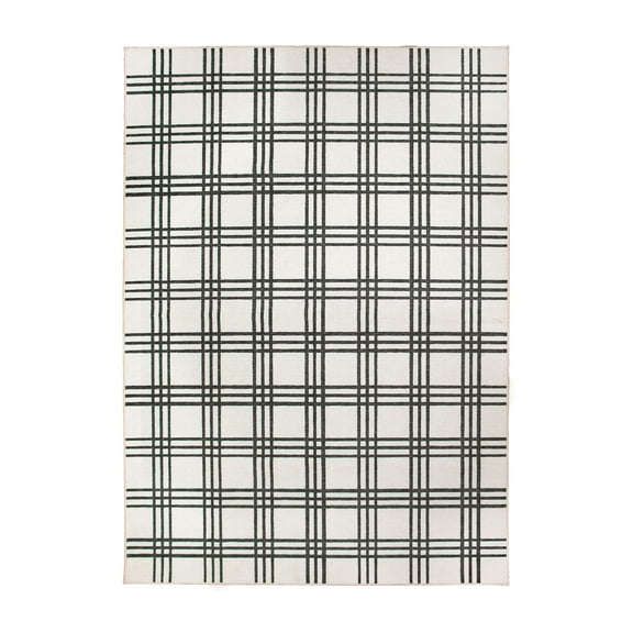 My Magic Carpet 5'x7' Machine Washable Non-Slip Dining Living Room Area Rug - Plaid Black And Cream
