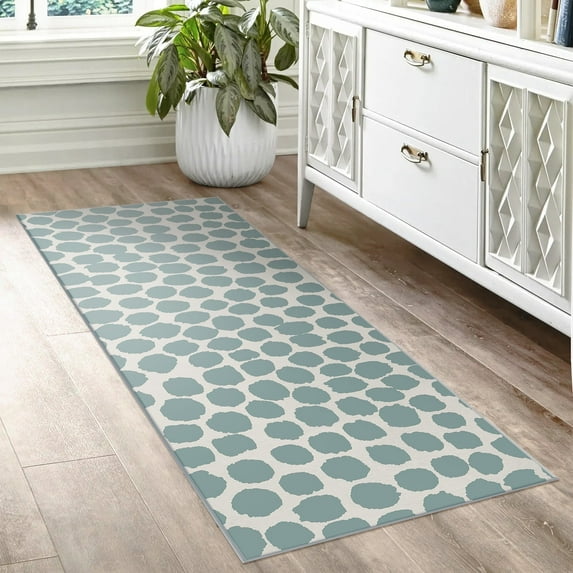 My Magic Carpet 2.5'x7' Machine Washable Non-Slip Kitchen Hallway Runner Rug - Puff Dotty Lake Blue