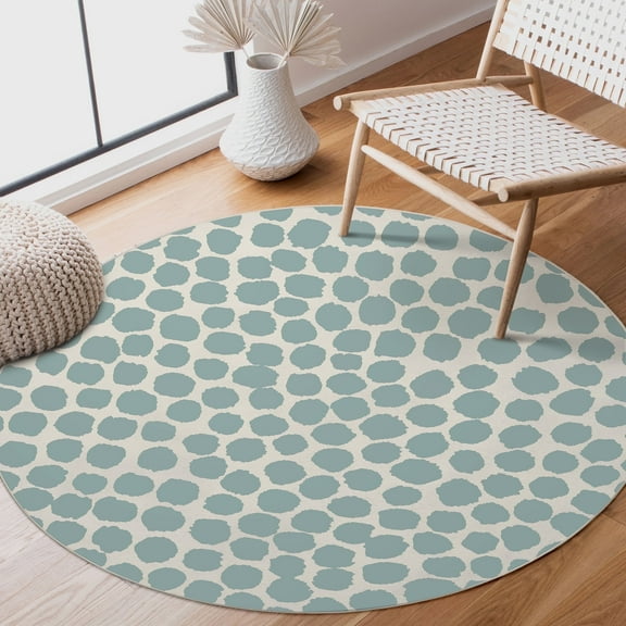 My Magic Carpet 6' Round Machine Washable Non-Slip Stain-Resistant Area Rug - Puff Dotty Lake Blue