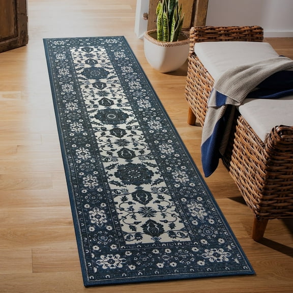 My Magic Carpet 2.5'x10' Machine Washable Non-Slip Kitchen Hallway Runner Rug - Ramage Blue