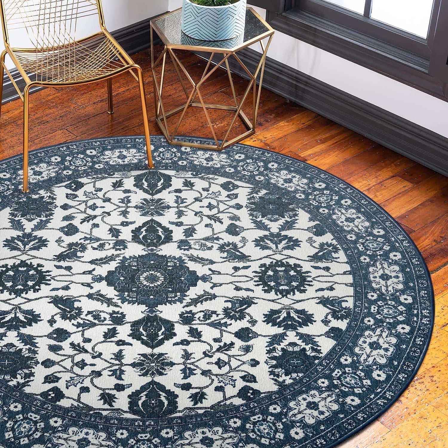 My Magic Carpet 6' Round Machine Washable Non-Slip Stain-Resistant Area Rug - Ramage Blue