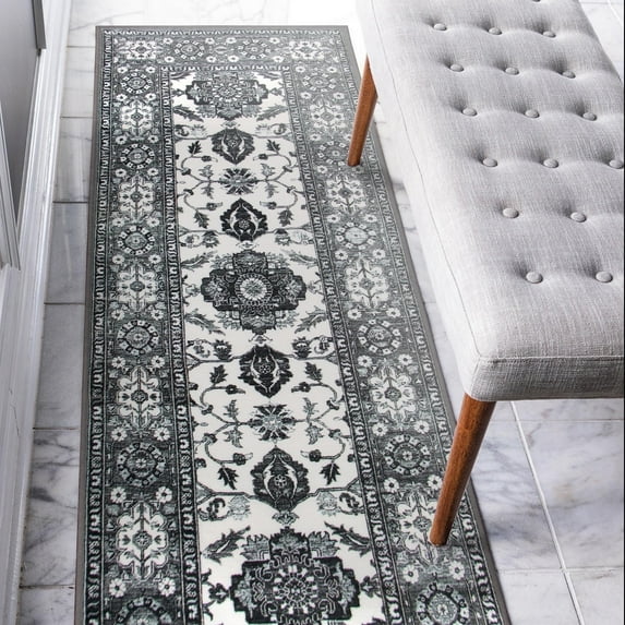 My Magic Carpet 2.5'x7' Machine Washable Non-Slip Kitchen Hallway Runner Rug - Ramage Grey
