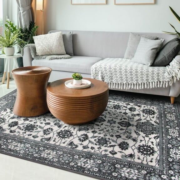 My Magic Carpet 5'x7' Machine Washable Non-Slip Dining Living Room Area Rug - Ramage Grey