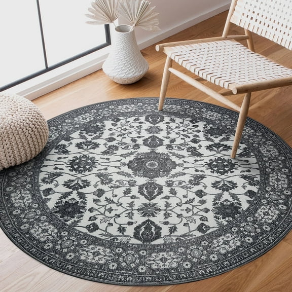 My Magic Carpet 6' Round Machine Washable Non-Slip Stain-Resistant Area Rug - Ramage Grey
