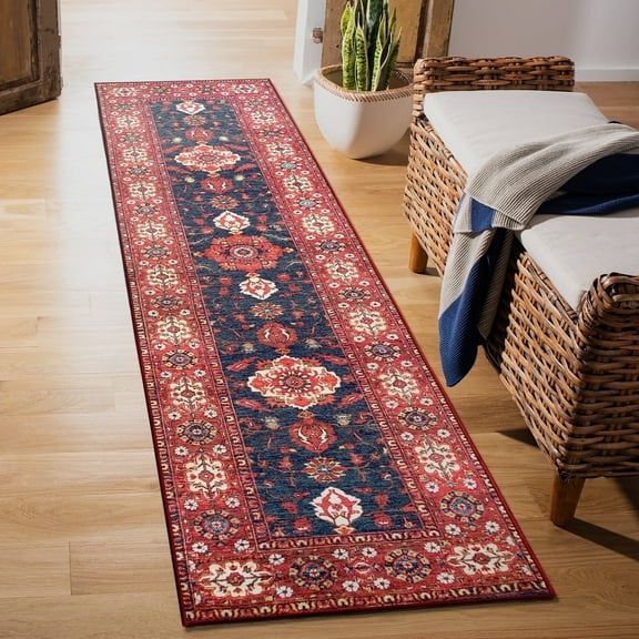 My Magic Carpet 2.5'x10' Machine Washable Non-Slip Kitchen Hallway Runner Rug - Ramage Indigo