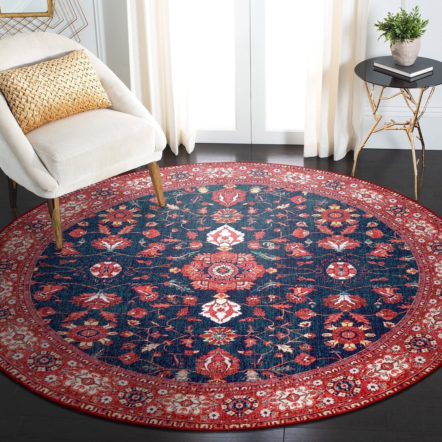 My Magic Carpet 6' Round Machine Washable Non-Slip Stain-Resistant Area Rug - Ramage Indigo