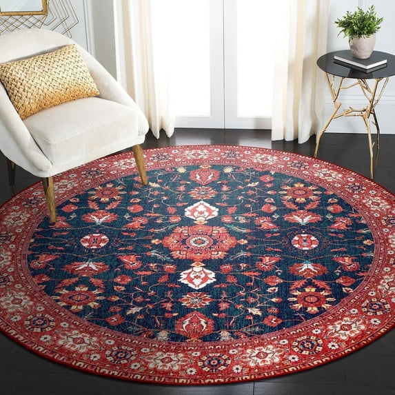 My Magic Carpet 6' Round Machine Washable Non-Slip Stain-Resistant Area Rug - Ramage Indigo