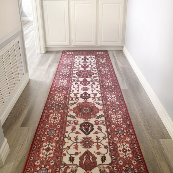 My Magic Carpet 2.5'x10' Machine Washable Non-Slip Kitchen Hallway Runner Rug - Ramage Maroon