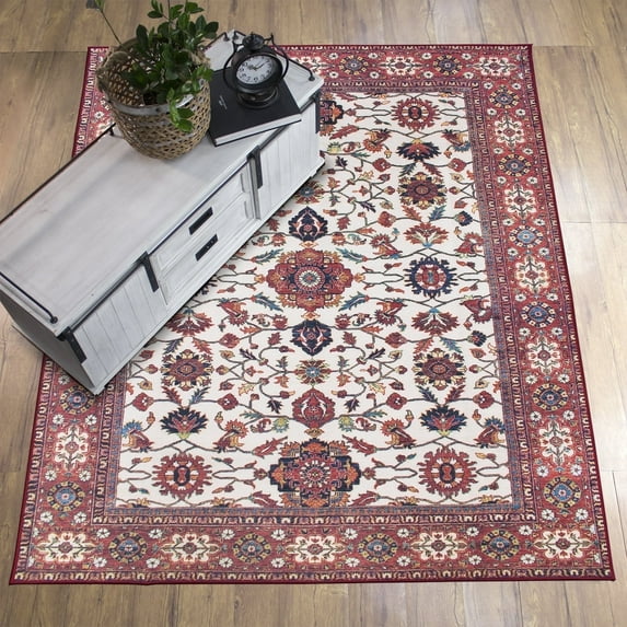 My Magic Carpet 5'x7' Machine Washable Non-Slip Dining Living Room Area Rug - Ramage Maroon
