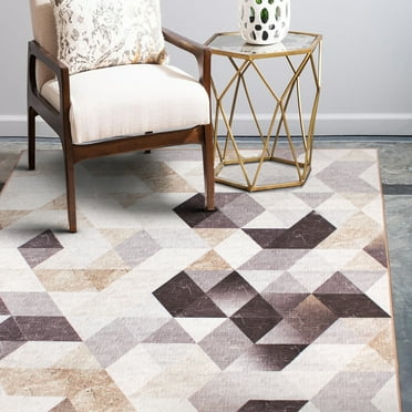My Magic Carpet Machine Washable Lattice Geometric Neutral 5x7 Area Rug - Non-Slip Indoor Rugs for Living Room, Bedroom