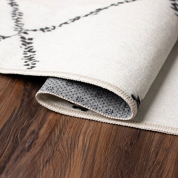 My Magic Carpet Machine Washable Rug Medina Moroccan Diamond Ivory 3' X 5' 3' x 5'