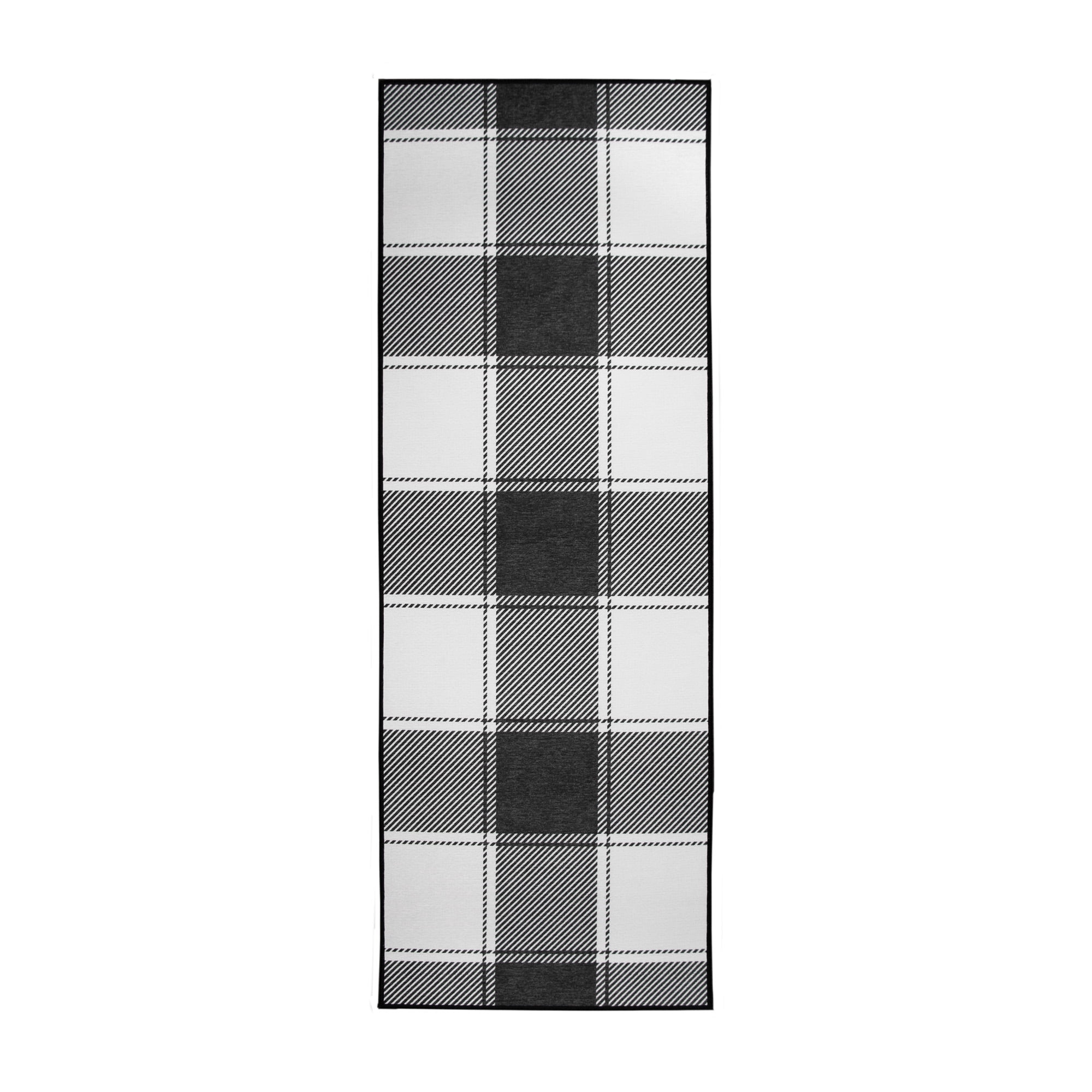 My Magic Carpet 2.5'x7' Machine Washable Kitchen Entryway Runner Rug, Buffalo Plaid Black And White