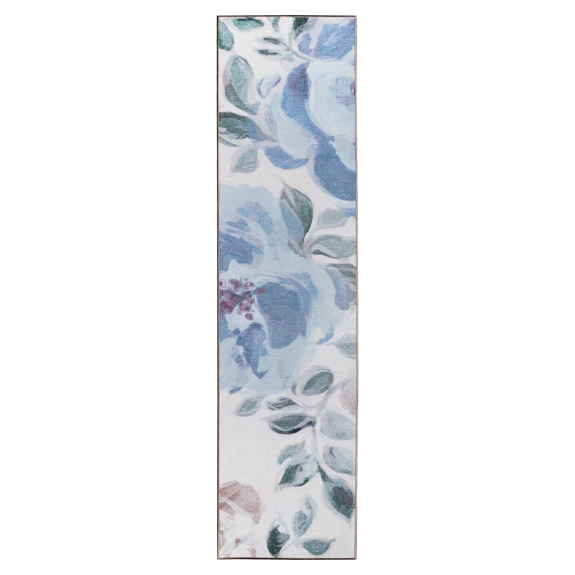 My Magic Carpet 2.5'x10' Machine Washable Kitchen Hallway Runner Rug - Sasha Floral Cream Blue