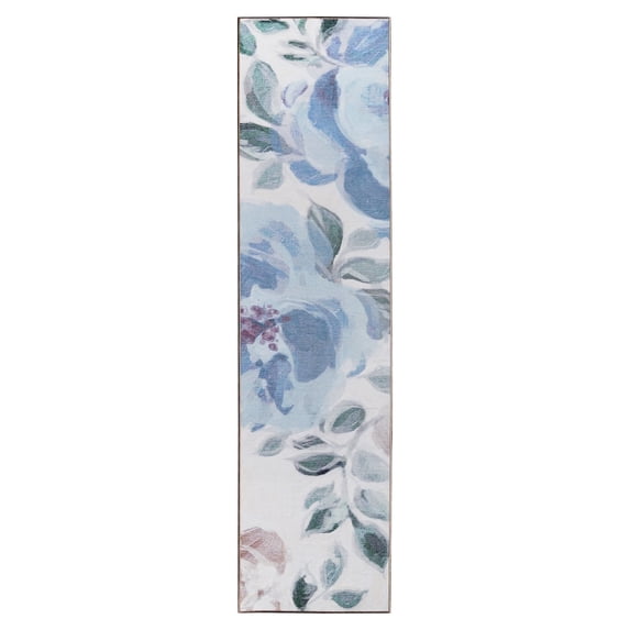 My Magic Carpet 2.5'x10' Machine Washable Kitchen Hallway Runner Rug - Sasha Floral Cream Blue