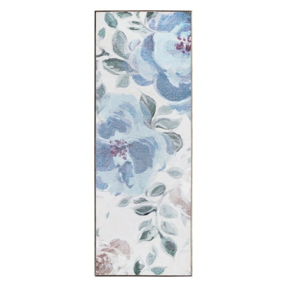 My Magic Carpet 2.5x7 Machine Washable Non-Slip Kitchen Hallway Runner Rug, Sasha Floral Cream Blue