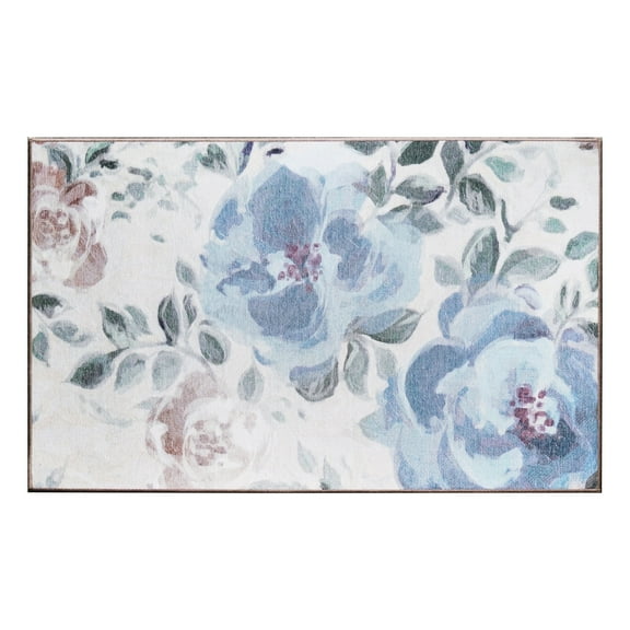 My Magic Carpet 3'x5' Machine Washable Non-Slip Kitchen Entryway Area Rug - Sasha Floral Cream Blue