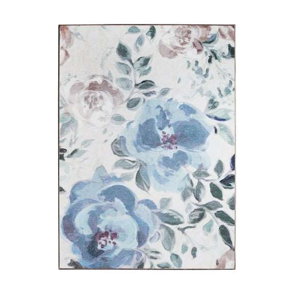 My Magic Carpet 5x7' Machine Washable Non-Slip Dining Living Room Area Rug, Sasha Floral Cream Blue