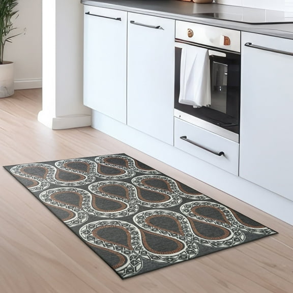 My Magic Carpet 3'x5' Machine Washable Kitchen Entryway Area Rug - Snake Serpentine Slate Grey