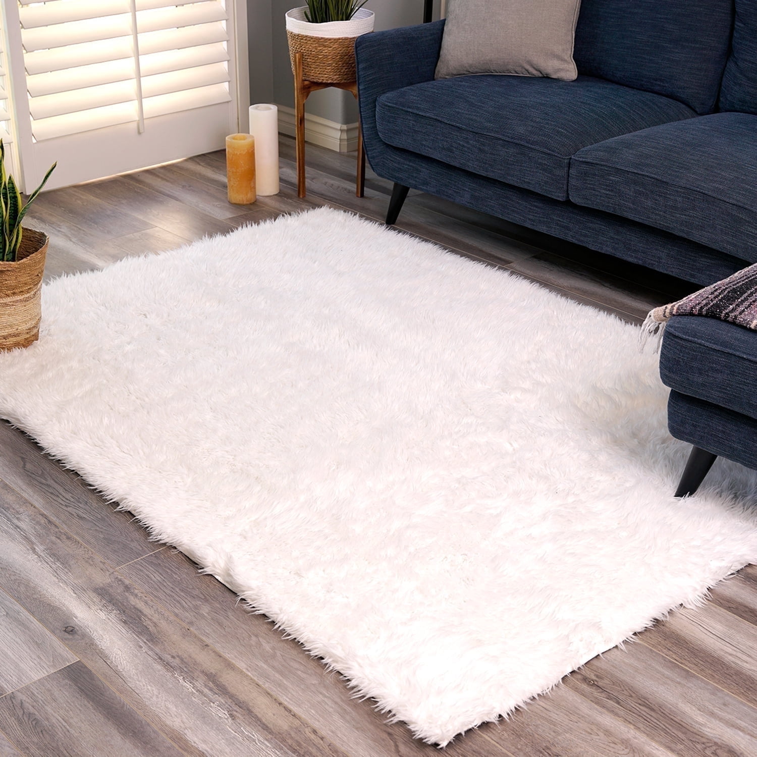 My Magic Carpet 5'x7' Machine Washable Soft Faux Fur Fluffy Thick Non-Slip Area Rug - Shag White