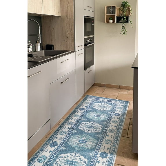 My Magic Carpet 2.5'x7' Machine Washable Non-Slip Kitchen Hallway Runner Rug - Shary Blue
