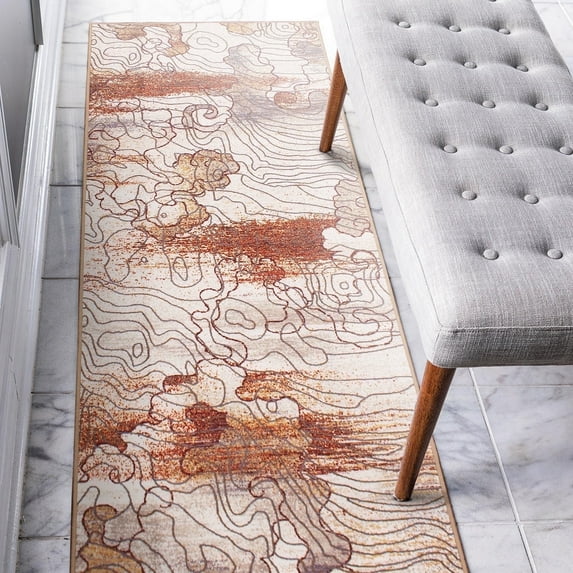My Magic Carpet 2.5x7 Machine Washable Non-Slip Kitchen Hallway Runner Rug, Vienna Abstract Natural
