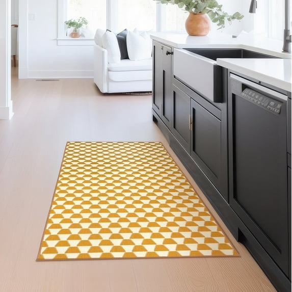 My Magic Carpet Machine Washable Yanis Yellow/Gold 3x5 Area Rug - Non-Slip Indoor Rugs for Bedroom, Kitchen