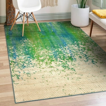 My Magic Carpet Machine Washable Hazel Chevron Teal 5x7 Area Rug - Non-Slip Indoor Rugs for Living Room, Bedroom