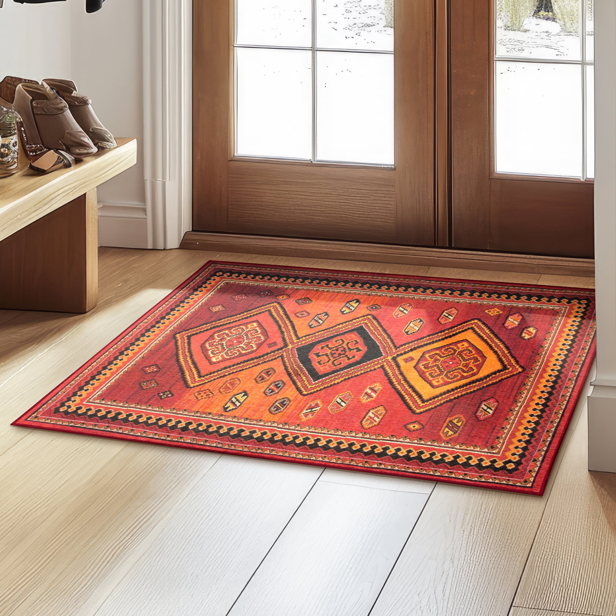 Phoenix Kilim Garnet Red and Orange Synthetic 3' x 5' Area Rug