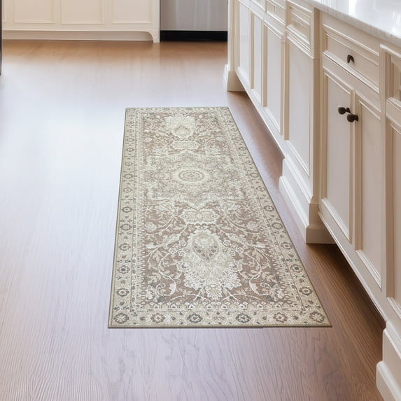 My Magic Carpet Washable Rug - Stain Resistant, Waterproof, Non-Slip - Pet & Family Friendly Machine Washable Indoor Rugs for Bedroom, Living Room, Kitchen (Parviz Brown, 2.5x7)