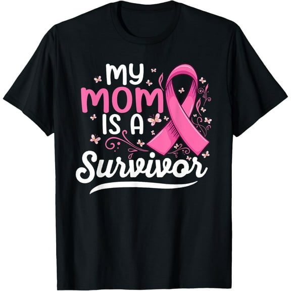 My Mama Is A Survivor Support Mom Breast Cancer T-ShirtMen and women, Black T-shirt, size: Extra large