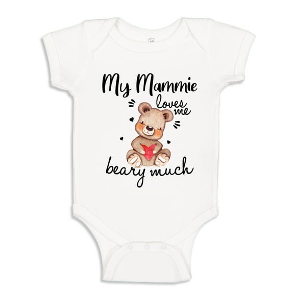 My Mammie Loves Me Beary Much Baby Bodysuit One Piece NB White