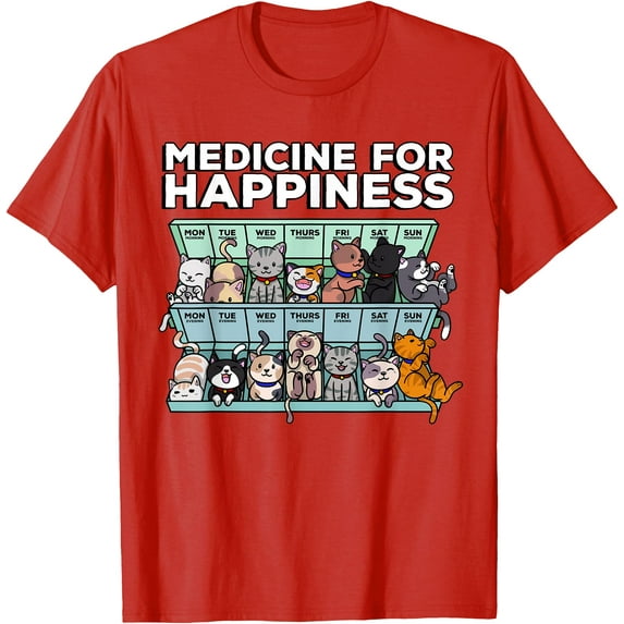 My Medicine for Happiness Called Cat every day kitten Unisex T-Shirt for Men Women Kids Toddler,Red Color,Size YM
