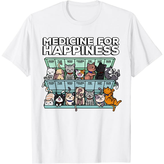 My Medicine for Happiness Called Cat every day kitten Unisex T-Shirt for Men Women Kids Toddler,White Color,Size YL