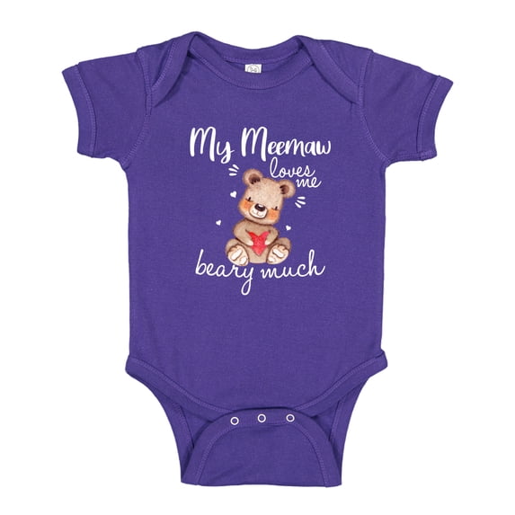 My Meemaw Loves Me Beary Much Baby Bodysuit One Piece NB Purple