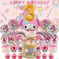 thumbnail image 1 of My Melody 3rd Tableware Balloons Cake Toppers Backdrop Banner Supplies Party Decor Plates Decorations, 1 of 7