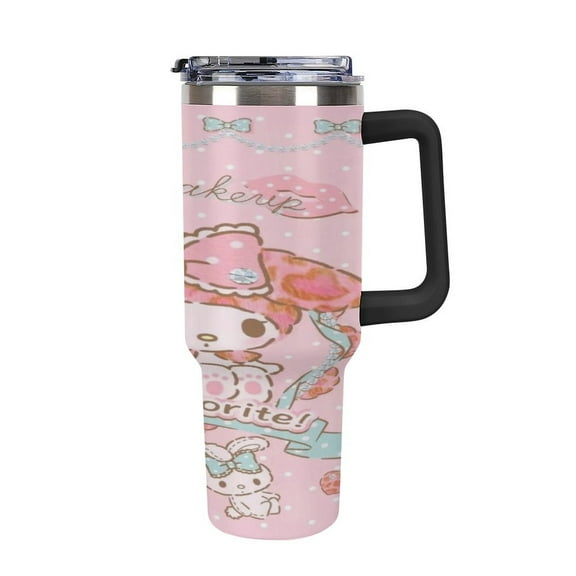 My Melody 40oz Large Capacity Car Cup Tumbler with Handle And Straw Lid, Insulated Stainless Steel Double Wall Vacuum Travel Mug, Leak-proof Large Capacity Car Cup,Cupholder Friendly