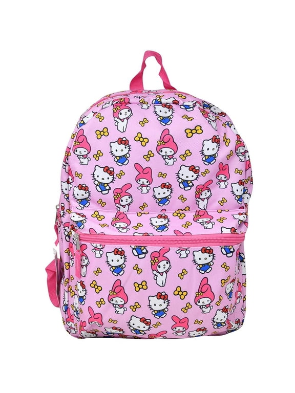 My Melody All Over Nylon Pink Kids School Backpack 16" School Bookbag for Girls