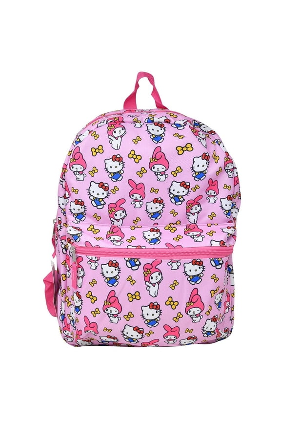 My Melody All Over Nylon Pink Kids School Backpack 16" School Bookbag for Girls