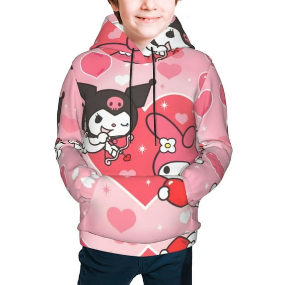 My Melody And Kuromi Kids' Hoodie 3D Print Sweatshirt Soft Pullover Hooded with Big Pockets Fans Gifts for Boys or Girls Small