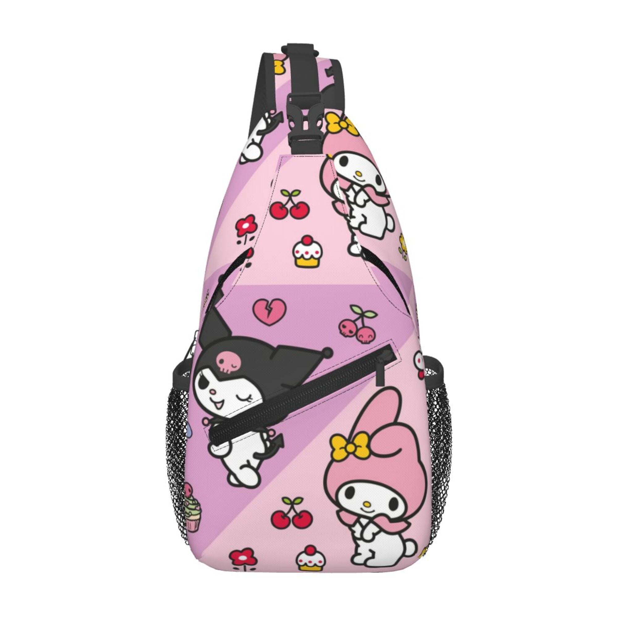 Pink Skull Pattern Crossbody Backpack Lightweight Hiking Daypack Lightweight Backpack Roses and Skull School Bag Travel  main image 2